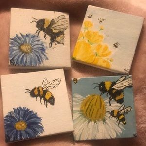 Bee Paintings on Mini Canvases